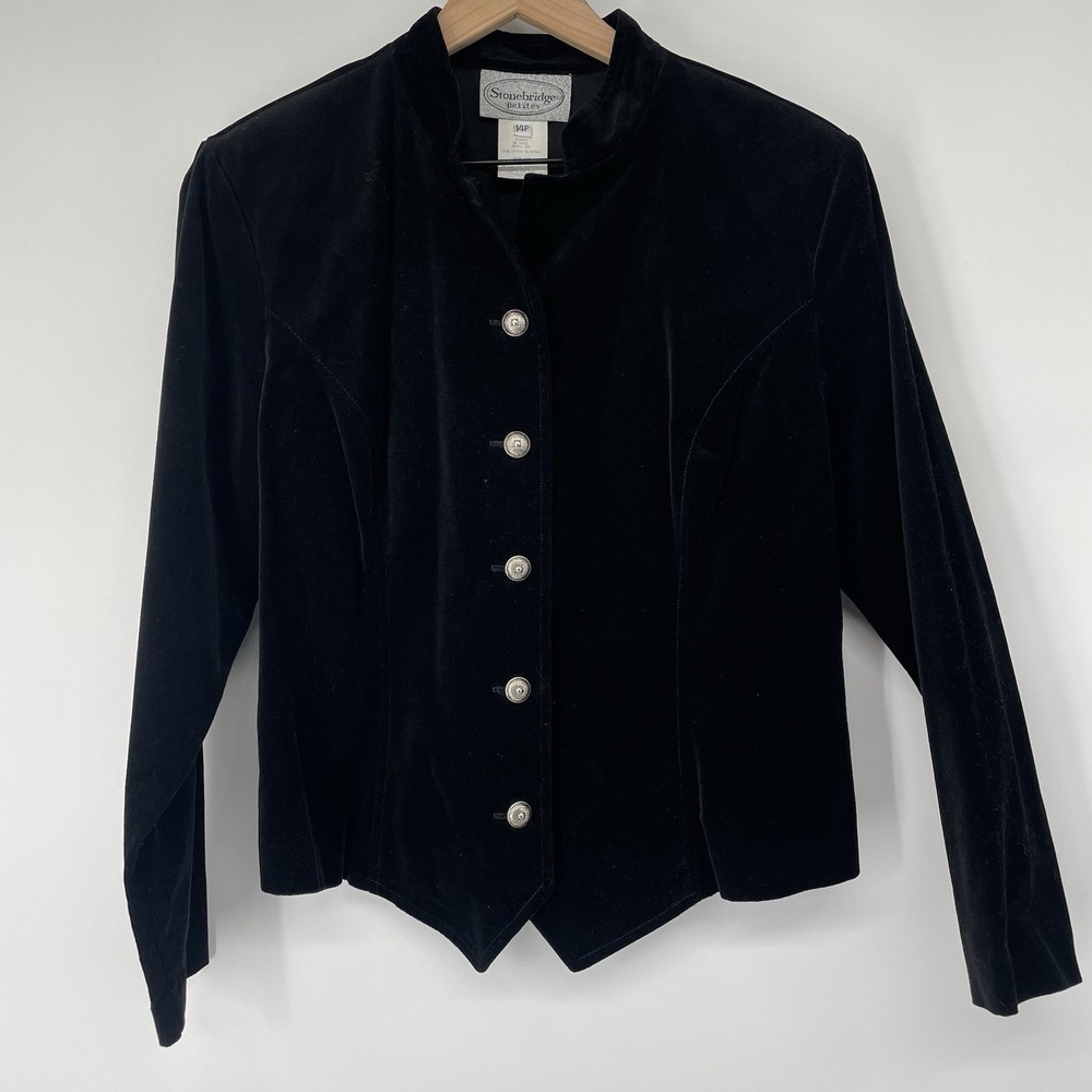 VTG 80s‎ Black Velvet Blazer Jacket 14P Goth Victorian Whimsigoth Vamp Goblin